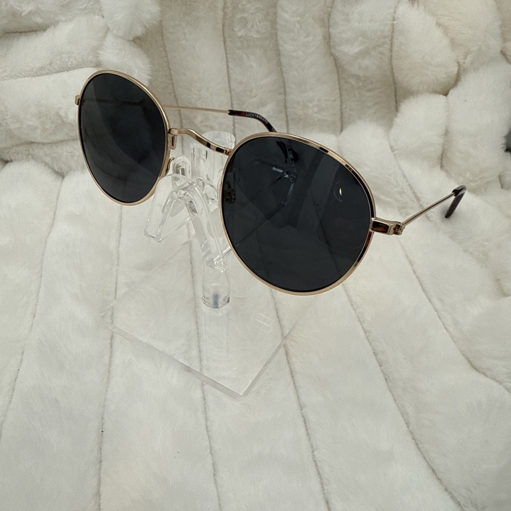 Lucky Brand "Nelson" Gold Round Sunglasses Gradient Smoke Lens - polarized